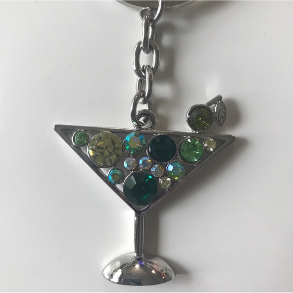 Cache Martini Glass Keychain Rhinestones Green NWOT Key Chain Ring. - Picture 5 of 5